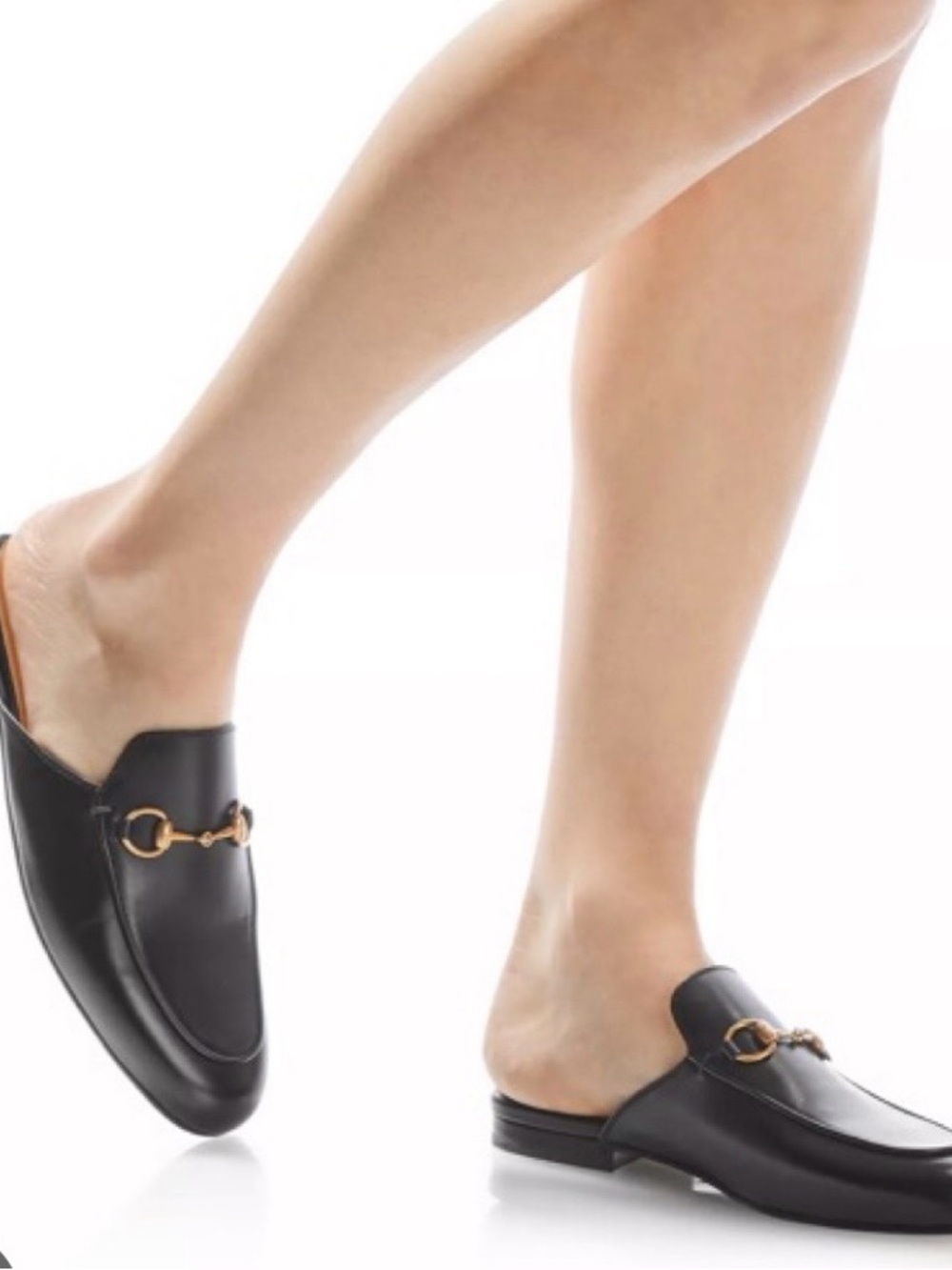 Gucci Black Leather Horsebit Backless Mules with Gold Hardware